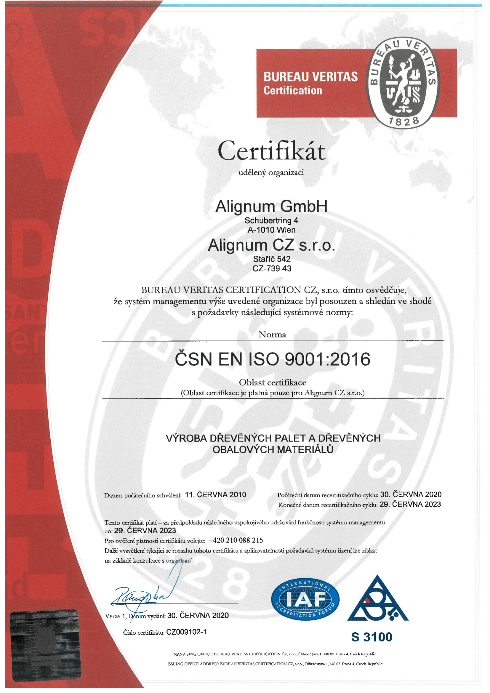 Alignum ISO 9001 certifikát CZ 2020-1 (1)